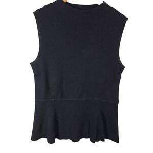 Talbots Black Mock Neck Ribbed Peplum Sleeveless Top Women's Size‎ L